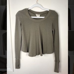 Olive Green Long Sleeve Crop Top